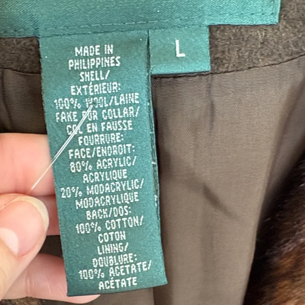 Lauren Ralph Lauren Brown Coat with Faux Fur Collar - Picture 10 of 11